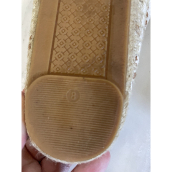 Tory Burch Shaw Flat Espadrille Sandals Slip On Logo Beige US Size 8 Women - Picture 4 of 15